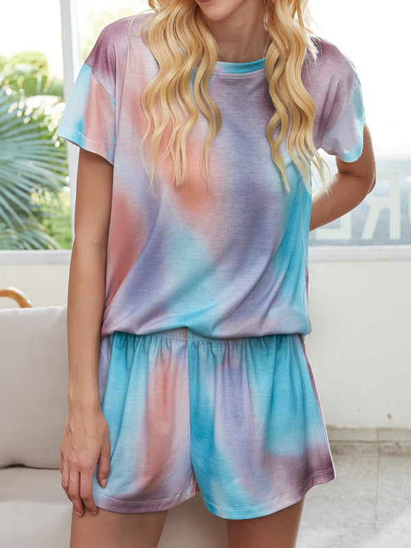 Loungewear- Tie Dye Print Cotton 2-Piece Loungewear | Shorts and Tee- - IndioGear Fashion and Gear