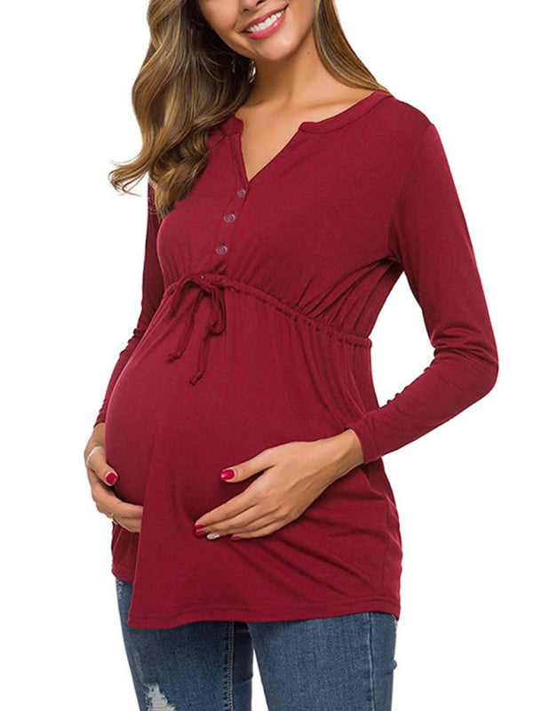 Bump-Friendly Maternity Long Sleeve Tee with Waist Gathering