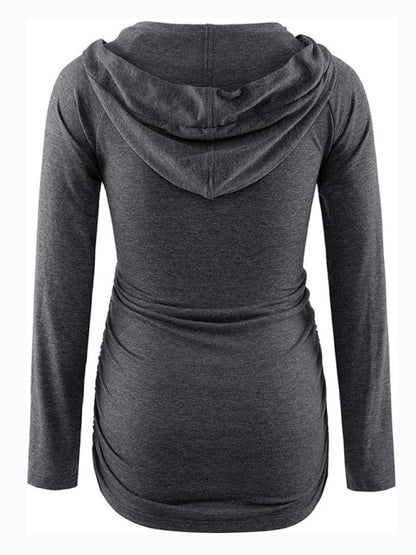 Maternity Wear Solid Hooded Long Sleeve Tee