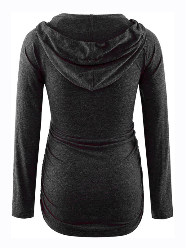 Maternity Wear Solid Hooded Long Sleeve Tee