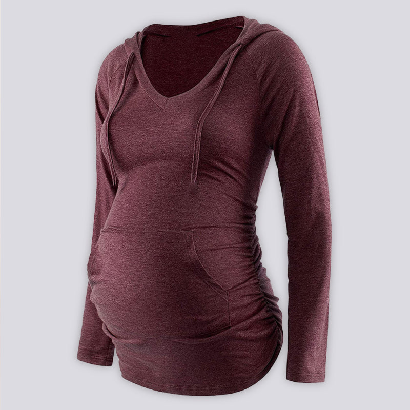 Maternity Wear Solid Hooded Long Sleeve Tee