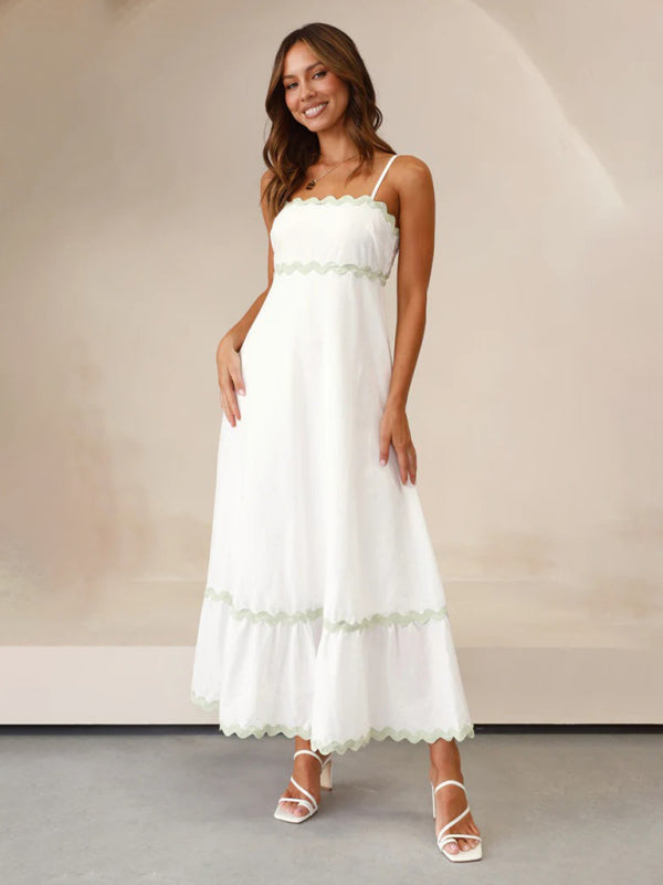 Contrast Trim Sleeveless Cami Empire Maxi Dress for Summer