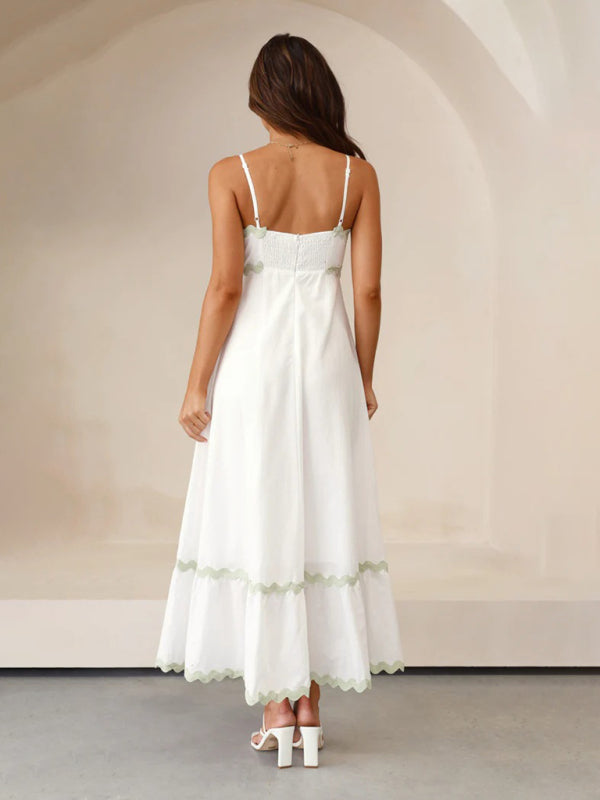 Contrast Trim Sleeveless Cami Empire Maxi Dress for Summer