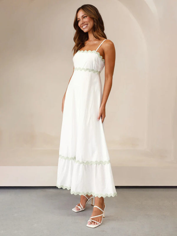 Contrast Trim Sleeveless Cami Empire Maxi Dress for Summer