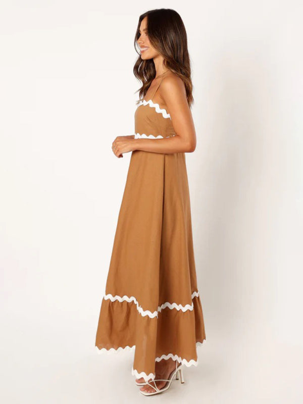 Contrast Trim Sleeveless Cami Empire Maxi Dress for Summer