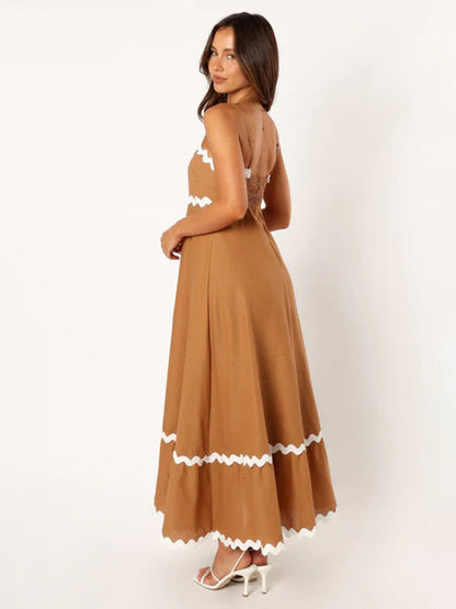 Contrast Trim Sleeveless Cami Empire Maxi Dress for Summer