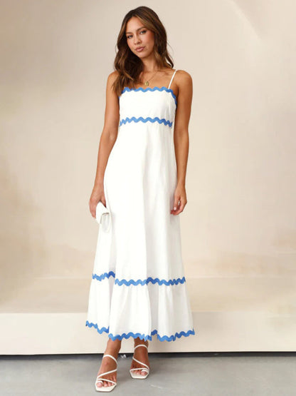 Contrast Trim Sleeveless Cami Empire Maxi Dress for Summer