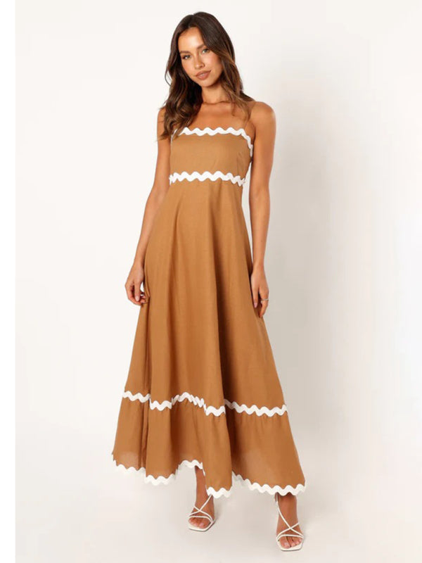 Contrast Trim Sleeveless Cami Empire Maxi Dress for Summer