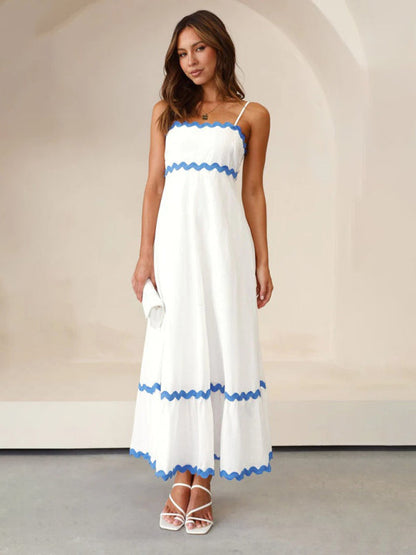 Contrast Trim Sleeveless Cami Empire Maxi Dress for Summer