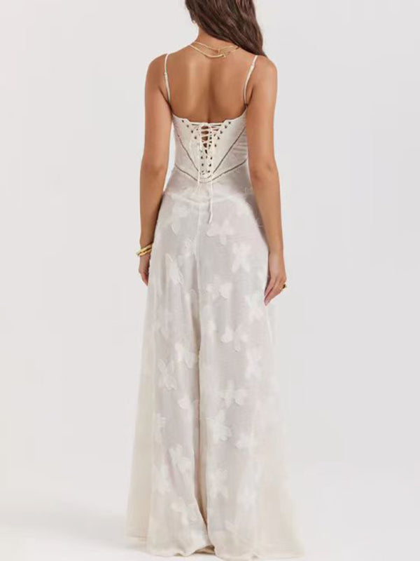 Maxi Dresses- Cocktail Lace-Up Back Fit and Flare Cami Maxi Dress- - IndioGear Clothing and Gear