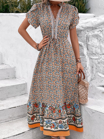 Maxi Dresses- Fashion Update: Women's Floral Maxi Dress with V Neck & Pockets- - IndioGear Fashion and Gear