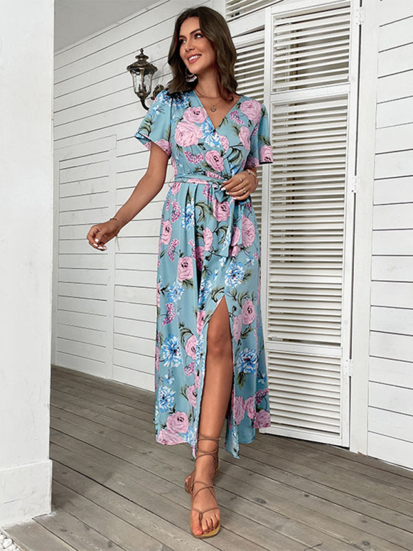 Maxi Dresses- Time to Shine: Get the Vacay Floral Maxi Dress with High Slit Today!- - IndioGear Fashion and Gear