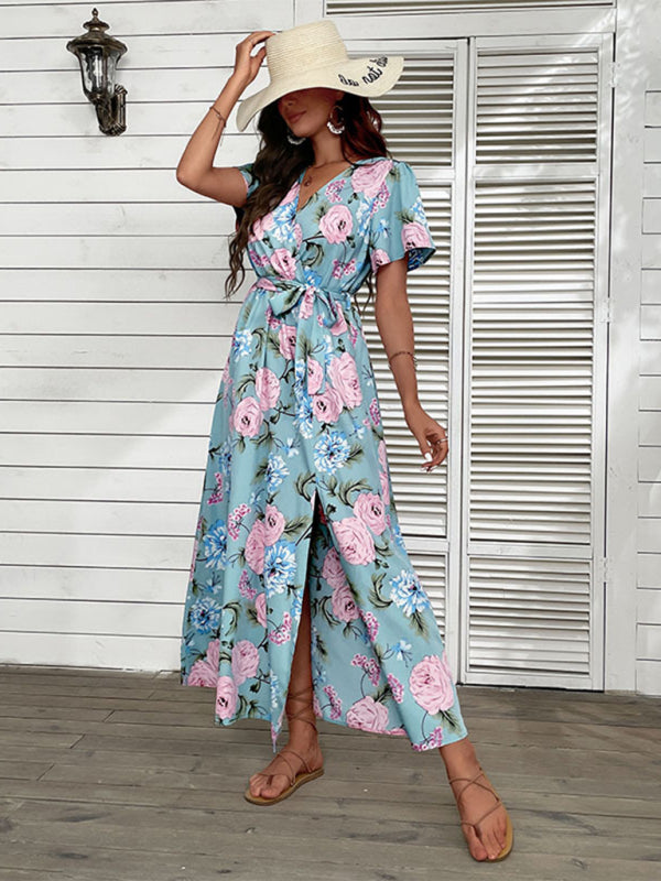 Maxi Dresses- Time to Shine: Get the Vacay Floral Maxi Dress with High Slit Today!- - IndioGear Fashion and Gear