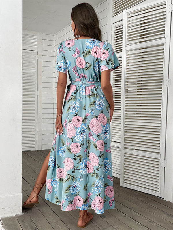 Maxi Dresses- Time to Shine: Get the Vacay Floral Maxi Dress with High Slit Today!- - IndioGear Fashion and Gear