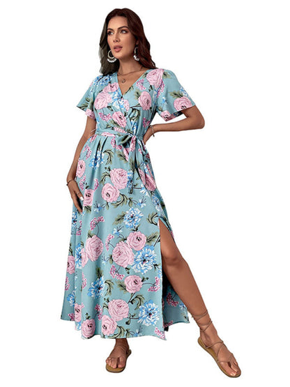 Maxi Dresses- Time to Shine: Get the Vacay Floral Maxi Dress with High Slit Today!- - IndioGear Fashion and Gear