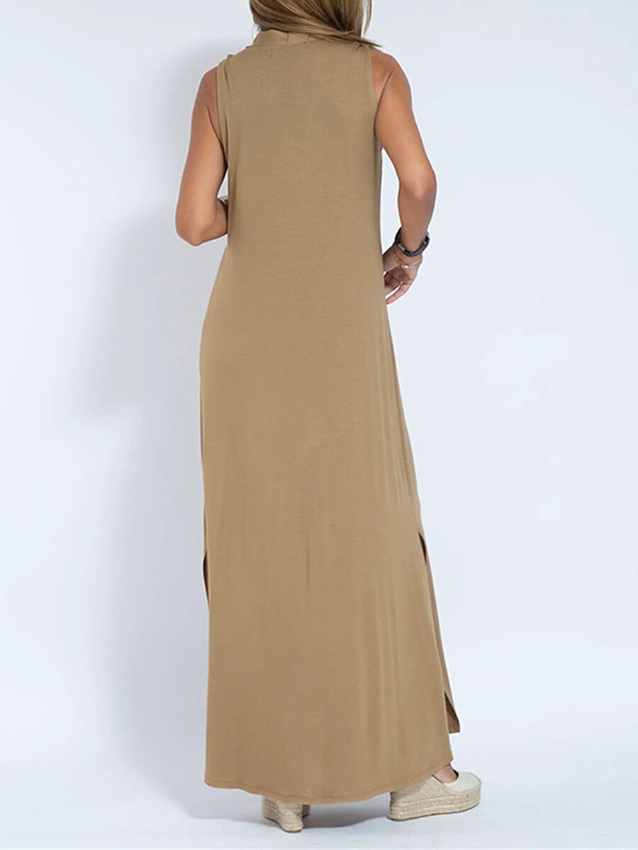 Maxi Dresses- Vacation Essential: Sleeveless V Neck Maxi Dress with Side Slits- - Pekosa Women Clothing