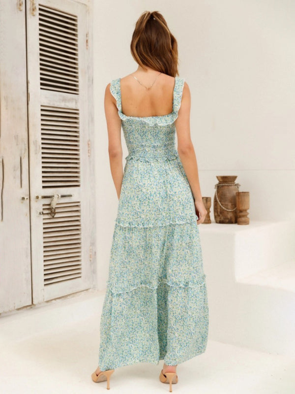 Maxi Dresses- Vacation Floral Print Off Shoulder A-Line Maxi Dress- - IndioGear Fashion and Gear