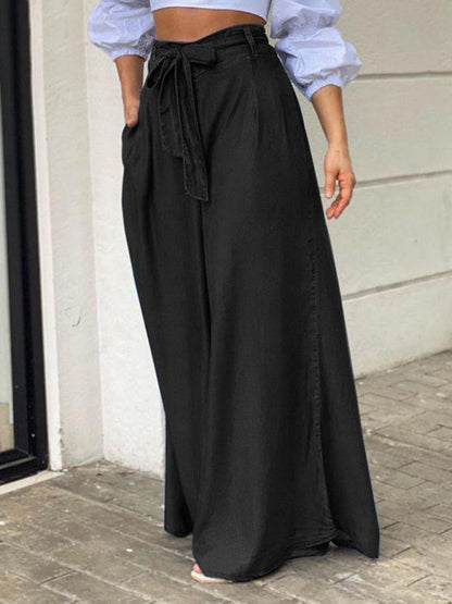 Maxi Skirts-Denim Maxi Dress with Belt and Handy Pockets-Pekosa Women Clothing