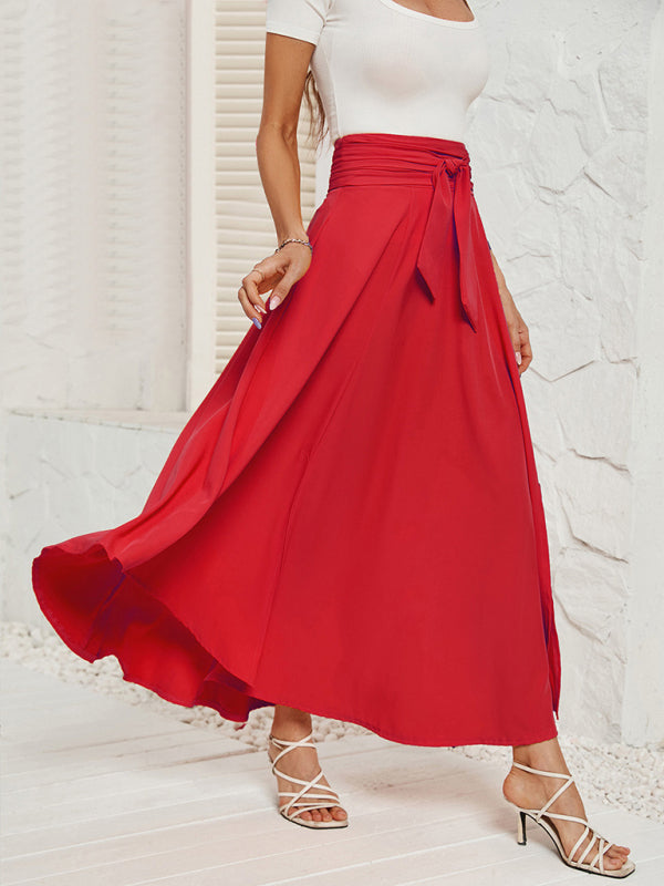 Maxi Skirts-Tie-Waist Flowy Maxi Skirt with Handy Pockets-Pekosa Women Clothing