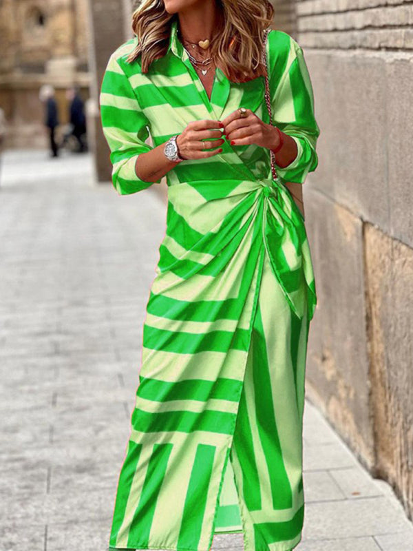 Maxi dress- Lantern Sleeve Waist Tie Wrap Maxi dress- Fruit green- IndioGear Fashion and Gear