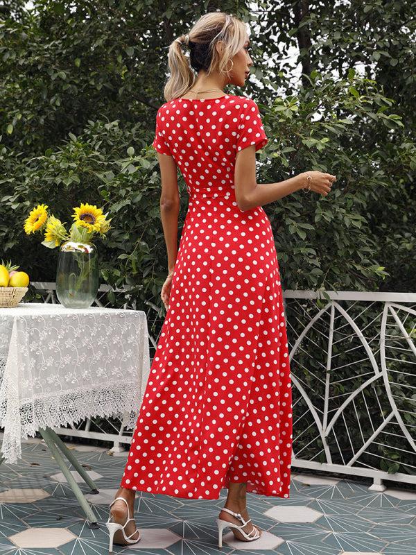 Maxi dress- Polka Dot Cotton Wrap Maxi Dress- - IndioGear Fashion and Gear