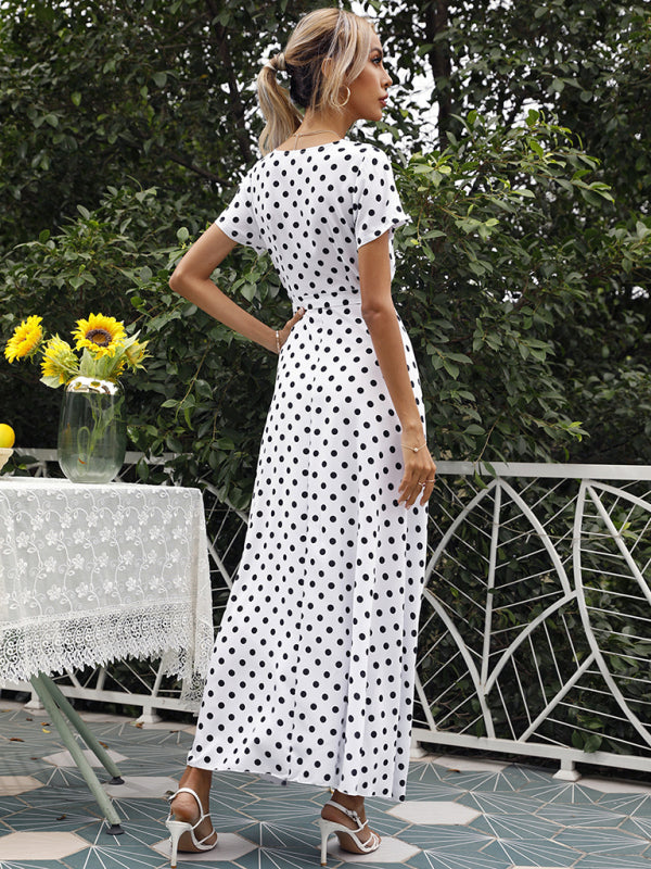 Maxi dress- Polka Dot Cotton Wrap Maxi Dress- - IndioGear Fashion and Gear