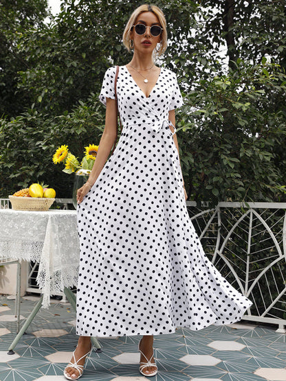 Maxi dress- Polka Dot Cotton Wrap Maxi Dress- - IndioGear Fashion and Gear