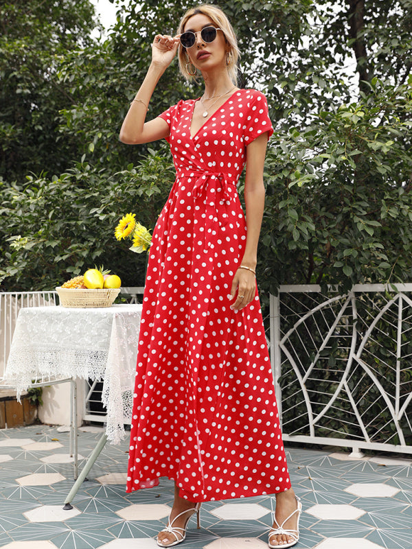 Maxi dress- Polka Dot Cotton Wrap Maxi Dress- - IndioGear Fashion and Gear