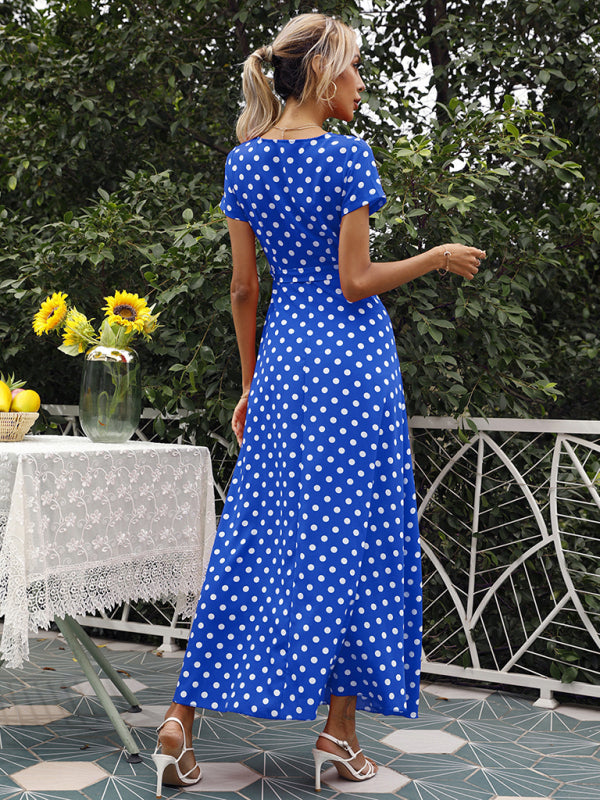 Maxi dress- Polka Dot Cotton Wrap Maxi Dress- - IndioGear Fashion and Gear