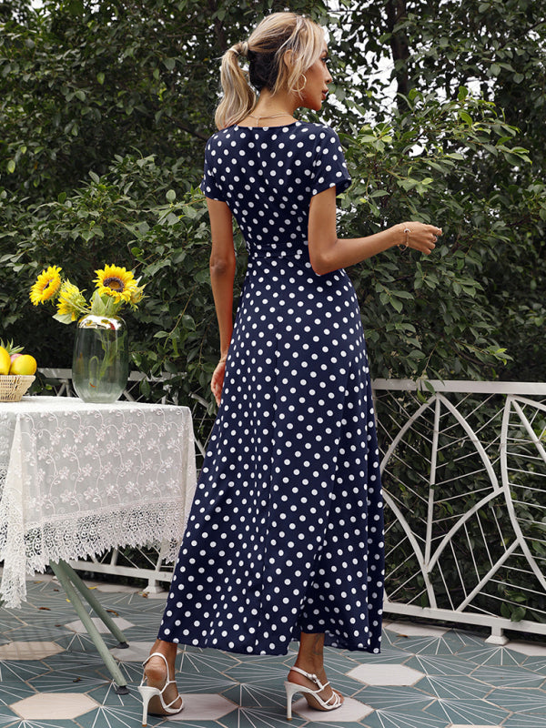 Maxi dress- Polka Dot Cotton Wrap Maxi Dress- - IndioGear Fashion and Gear