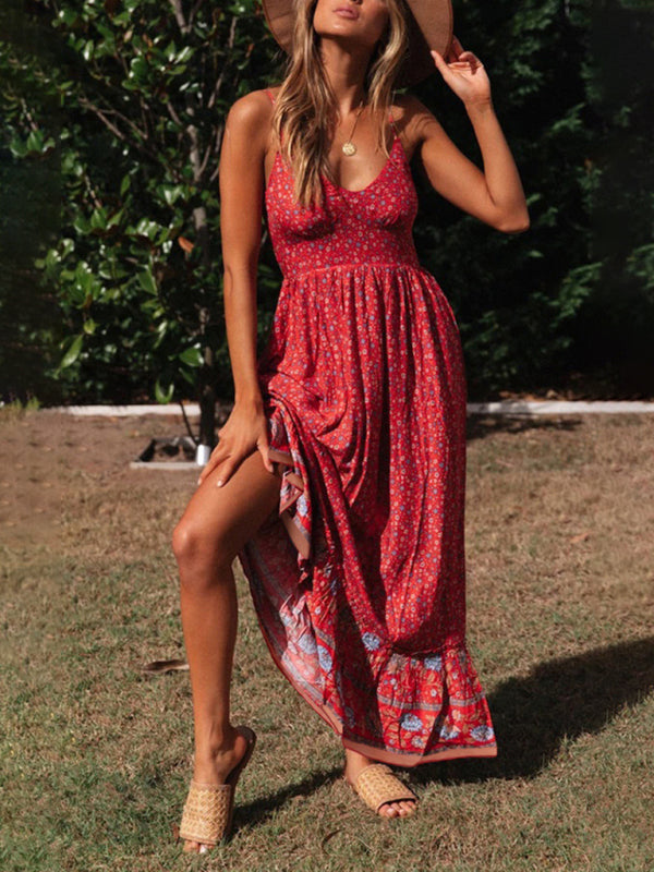 Maxi dress- Summer Blossom Suspender Maxi Dress - Cami Dress- - IndioGear Fashion and Gear