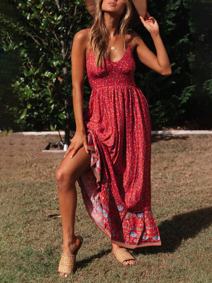 Maxi dress- Summer Blossom Suspender Maxi Dress - Cami Dress- - IndioGear Fashion and Gear