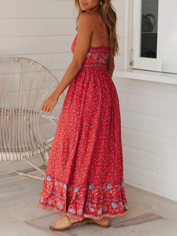 Maxi dress- Summer Blossom Suspender Maxi Dress - Cami Dress- - IndioGear Fashion and Gear