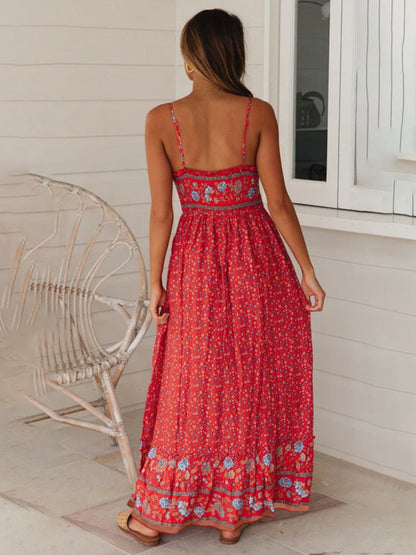 Maxi dress- Summer Blossom Suspender Maxi Dress - Cami Dress- - IndioGear Fashion and Gear