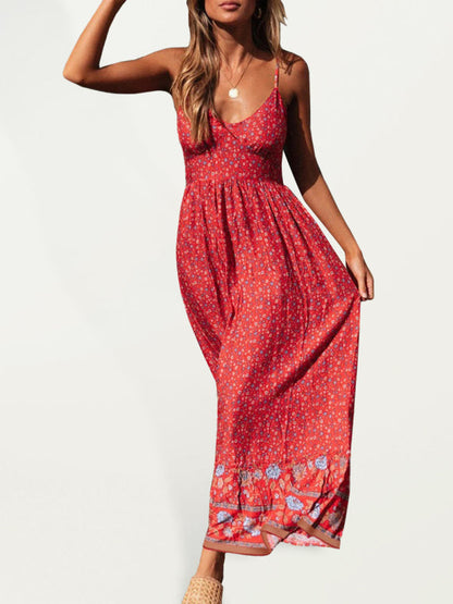 Maxi dress- Summer Blossom Suspender Maxi Dress - Cami Dress- Red- IndioGear Fashion and Gear