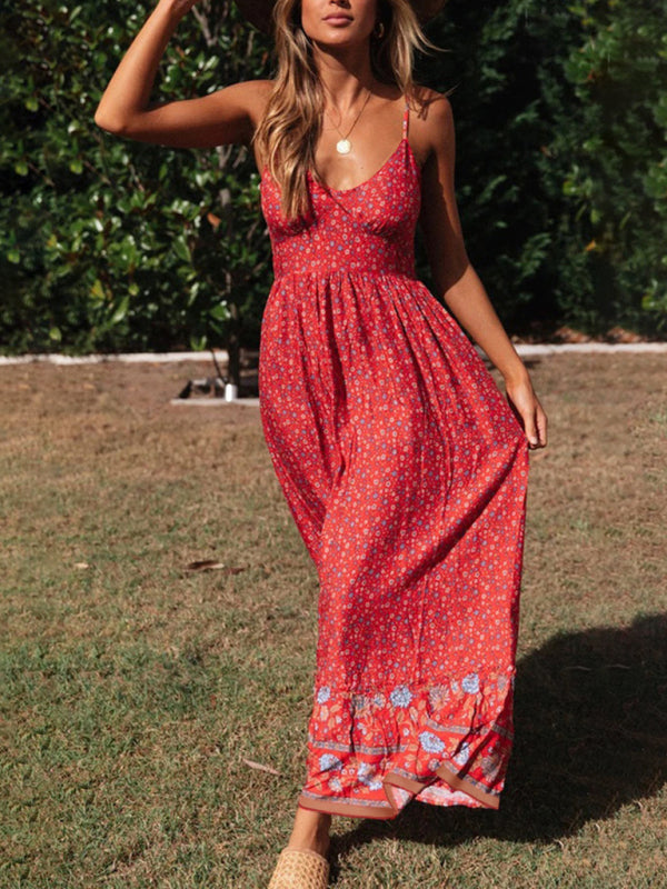 Maxi dress- Summer Blossom Suspender Maxi Dress - Cami Dress- - IndioGear Fashion and Gear