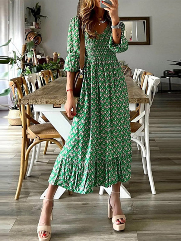 Maxi dress- Vibrant V-Neck Springtime Maxi Dress- - IndioGear Fashion and Gear