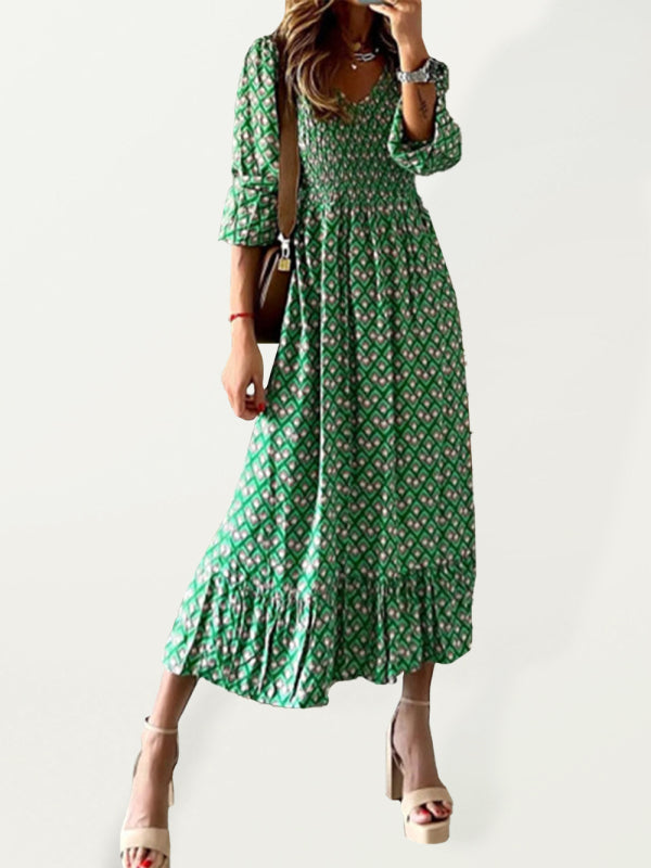 Maxi dress- Vibrant V-Neck Springtime Maxi Dress- Green- IndioGear Fashion and Gear