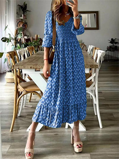 Maxi dress- Vibrant V-Neck Springtime Maxi Dress- Blue- IndioGear Fashion and Gear