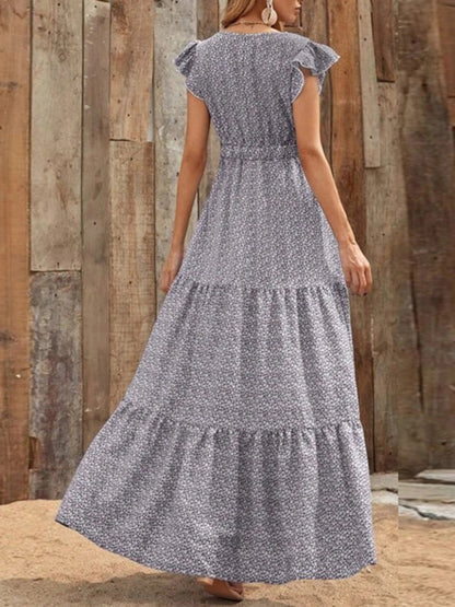 Maxi dresses- Floral Tiered V-Neck Smocked Waist Maxi Dress- - IndioGear Fashion and Gear