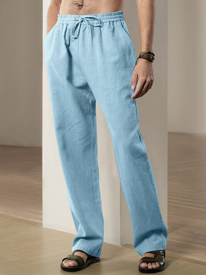 Men’s Linen Textured Lounge Trousers - Straight Leg Pants