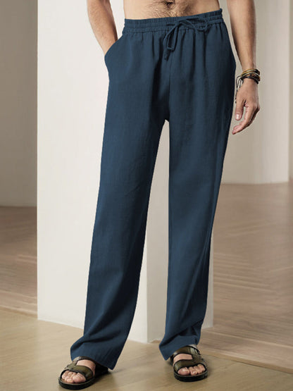 Men’s Linen Textured Lounge Trousers - Straight Leg Pants