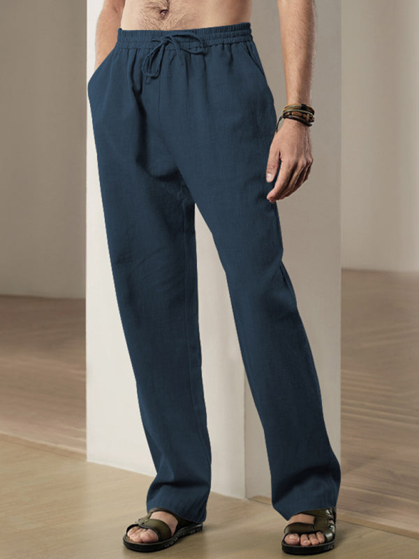 Men’s Linen Textured Lounge Trousers - Straight Leg Pants