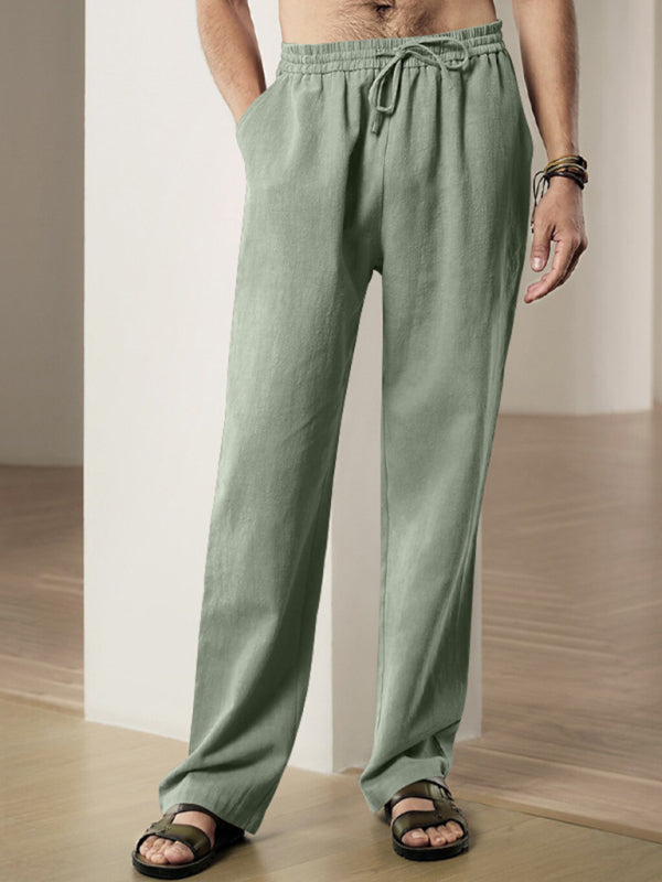 Men’s Linen Textured Lounge Trousers - Straight Leg Pants