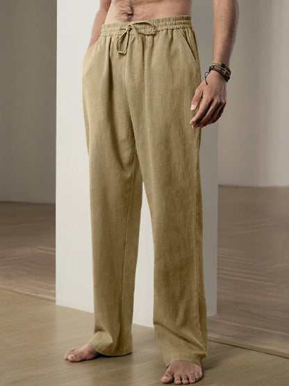 Men’s Linen Textured Lounge Trousers - Straight Leg Pants