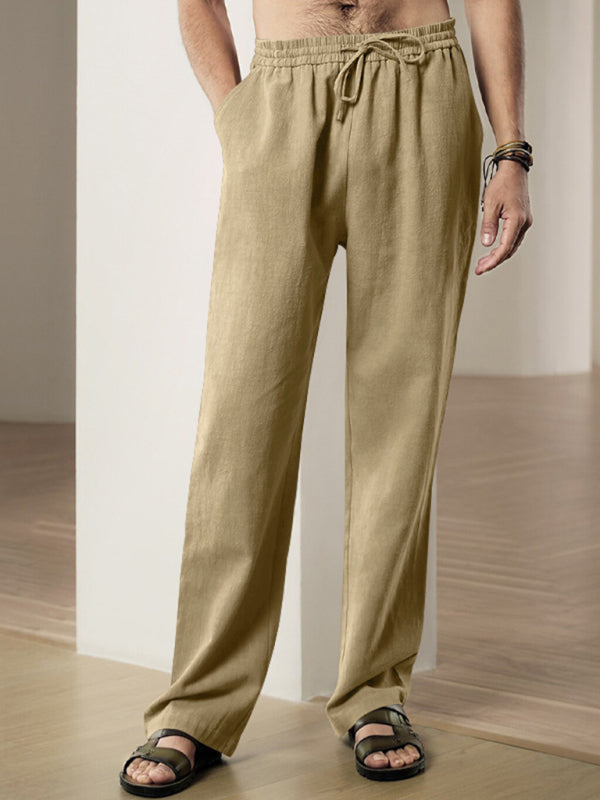 Men’s Linen Textured Lounge Trousers - Straight Leg Pants