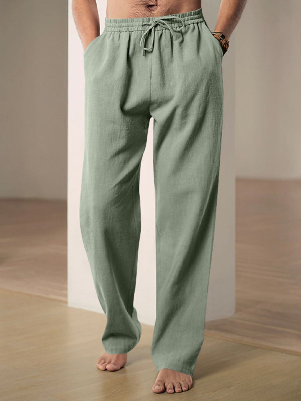 Men’s Linen Textured Lounge Trousers - Straight Leg Pants