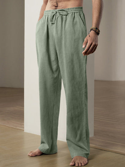 Men’s Linen Textured Lounge Trousers - Straight Leg Pants