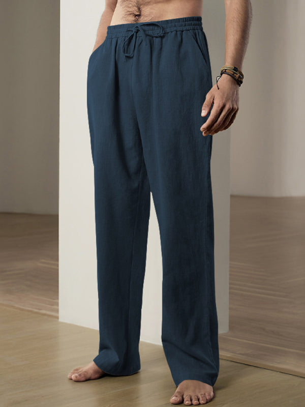 Men’s Linen Textured Lounge Trousers - Straight Leg Pants