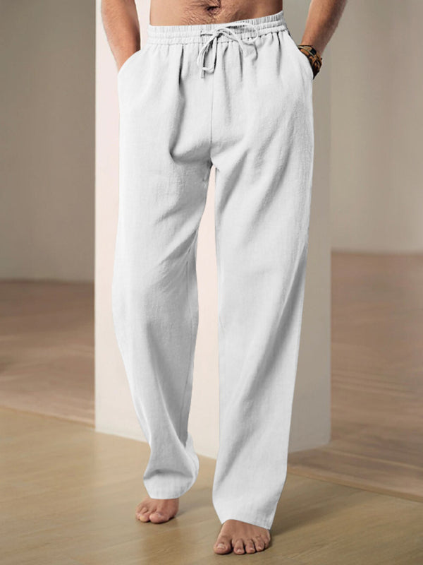 Men’s Linen Textured Lounge Trousers - Straight Leg Pants